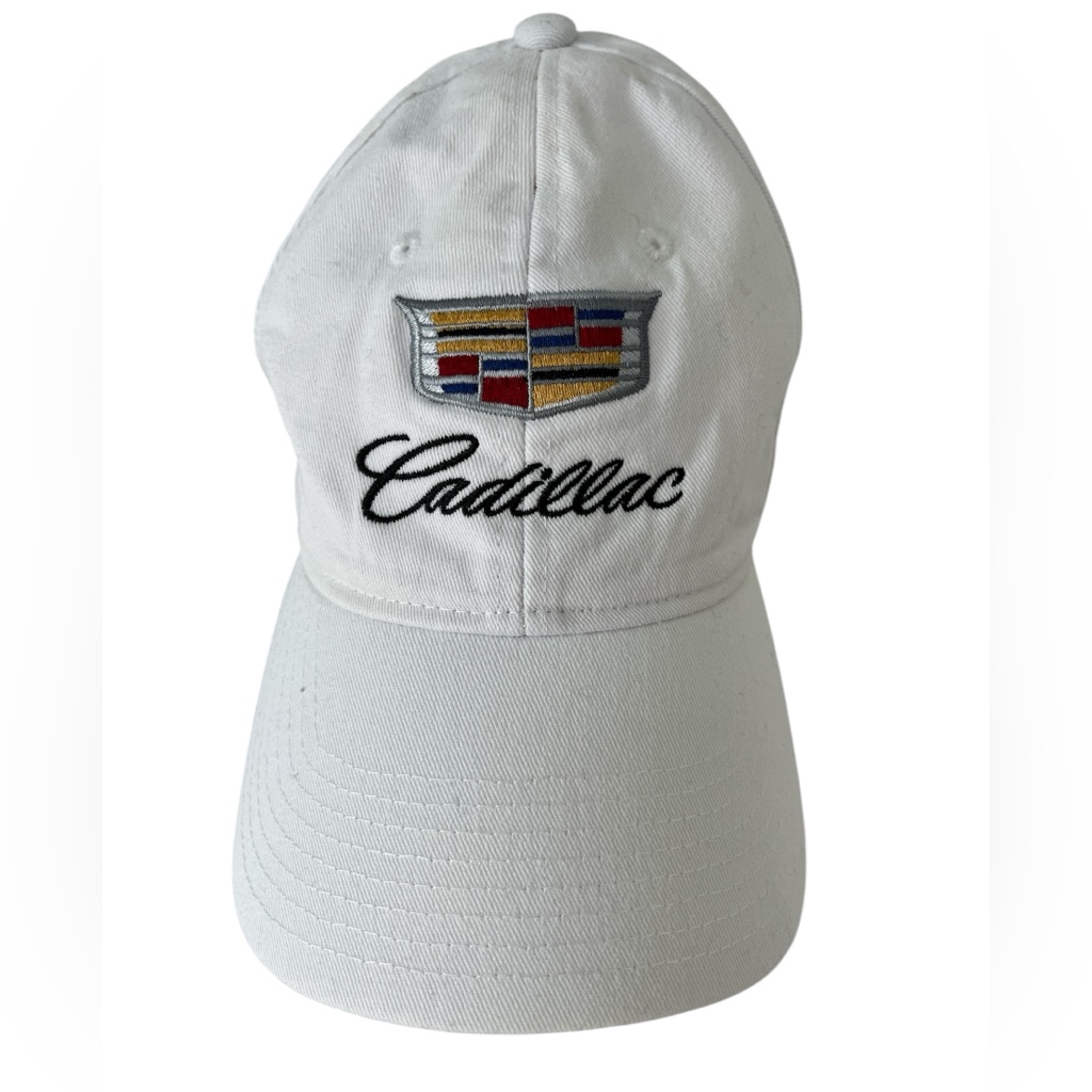 Cadillac White Embroidered Baseball Cap Adjustable